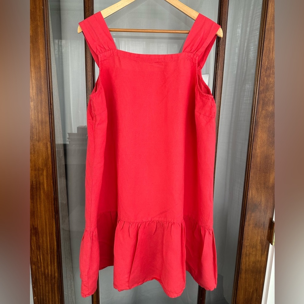 Loft Coral Pink Linen Blend Sleeveless Shift Dress XL Ruffle Knee Beach Travel